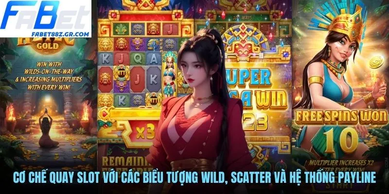 Cơ chế quay slot với các biểu tượng Wild, Scatter và hệ thống payline